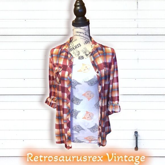 Bundle Deal! Wound Up Cat Tee Shirt /  RNB Plaid Flannel Back to School Bundle - Picture 5 of 9